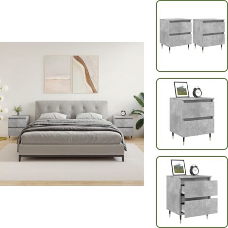 Mesita de noche con cajones - vidaXL Mesitas noche 2 uds madera ingeniería gris hormigón 40x35x50 cm - Mesita de noche para dormitorio