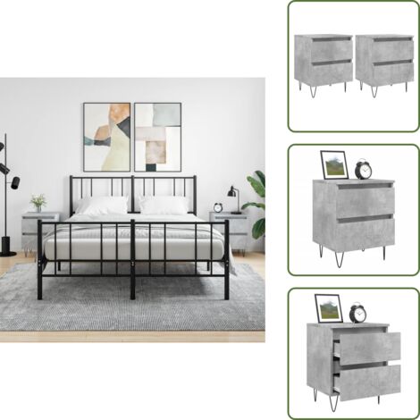 Mesita de noche con cajones - vidaXL Mesitas noche 2 uds madera ingeniería gris hormigón 40x35x50 cm - Mesita de noche para dormitorio