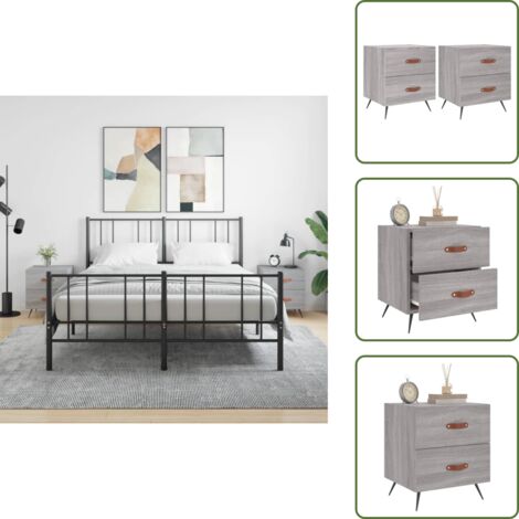 Mesita de noche con cajones - vidaXL Mesitas noche 2 uds madera ingeniería gris Sonoma 40x35x47,5 cm - Mesita de noche moderna