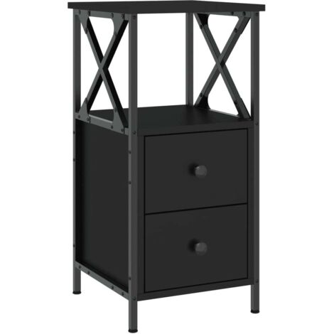 Mesita de noche con cajones y estante 34 x 35,5 x 70 cm madera contrachapada negra DEC034355