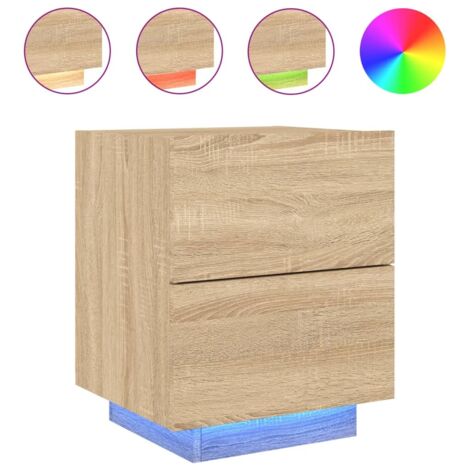 Mesita de noche con cajones y LED 45 x 40 x 55 cm en madera contrachapada color roble DEC032772