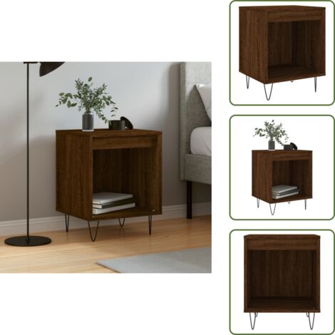 Mesita de noche con compartimento - vidaXL Mesita de noche madera de ingeniería marrón roble 40x35x50 cm - Mesita de noche con patas de metal