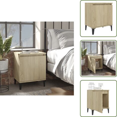 Mesita de noche con compartimento - vidaXL Mesita de noche y patas de metal roble Sonoma 40x30x50 cm - Mesita de noche roble Sonoma
