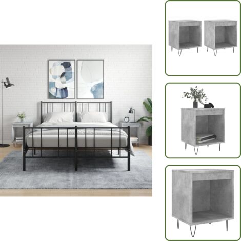 Mesita de noche con compartimento - vidaXL Mesitas noche 2 uds madera ingeniería gris hormigón 40x35x50 cm - Mesita de noche de ingeniería