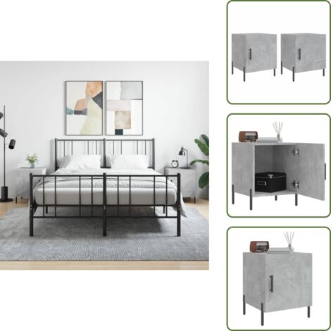 Mesita de noche con compartimento - vidaXL Mesitas noche 2 uds madera ingeniería gris hormigón 40x40x50 cm - Mesita de noche con puerta