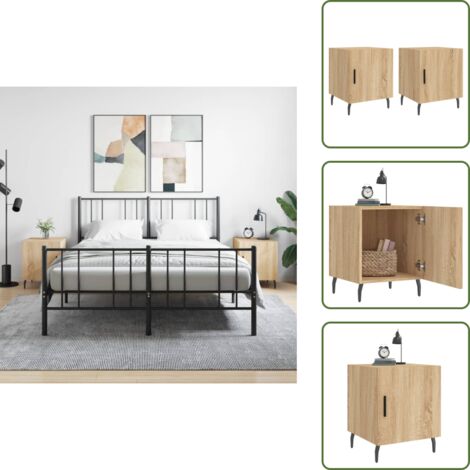 Mesita de noche con compartimento - vidaXL Mesitas noche 2 uds madera ingeniería roble Sonoma 40x40x50 cm - Mesita de noche con puerta