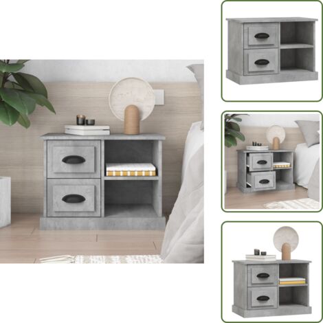 Mesita de noche con compartimentos - vidaXL Mesita de noche gris hormigón 60x35,5x45 cm - Mesita de noche decorativa
