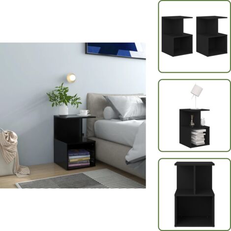Mesita de noche con compartimentos - vidaXL Mesitas de noche 2 uds madera contrachapada negro 35x35x55 cm - Mesita de noche para dormitorio