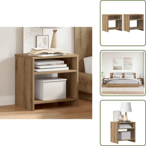 Mesita de noche con compartimentos - vidaXL Mesitas noche 2 uds madera ingeniería marrón roble 40x30x40 cm - Mesita de noche para dormitorio