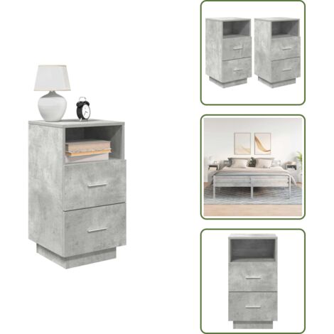 Mesita de noche con dos cajones - vidaXL Mesillas de noche 2 uds con 2 cajones gris cemento 36x36x68 cm - Mesita de noche para dormitorio