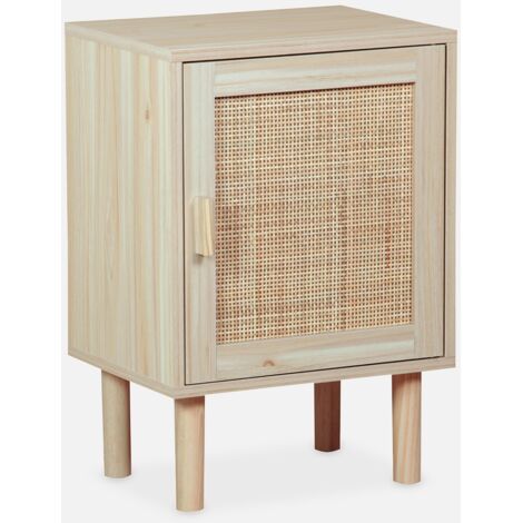 Mesita de noche con efecto caña y madera