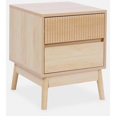 Mesita de noche con efecto madera, 2 cajones