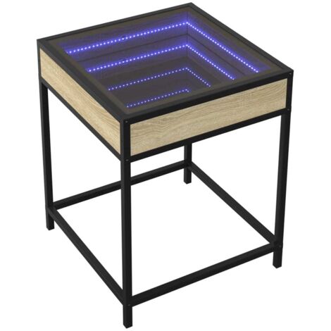 Mesita de noche con espejo LED 40 x 40 x 51 cm madera contrachapada, vidrio y acero DEC033147