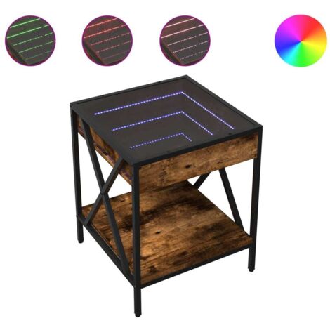 Mesita de noche con estante diseño moderno con LED 40 x 40 x 49 cm madera de ingeniería marrón vidrio y metal DEC037542