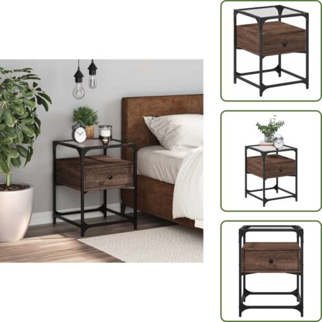 Mesita de noche con estante - vidaXL Mesita de noche madera de ingeniería marrón roble 40x40x55 cm - Mesita de noche para dormitorio