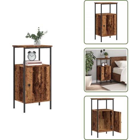 Mesita de noche con estante - vidaXL Mesita de noche madera ingeniería madera envejecida 41x31x80 cm - Mesita de noche con compartimento