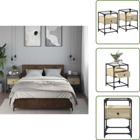 Mesita de noche con estante - vidaXL Mesitas noche 2 uds madera ingeniería roble Sonoma 40x40x55 cm - Mesita de noche de roble Sonoma