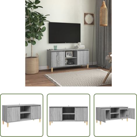 Mesita de noche con estantes -  Mesita de noche patas madera maciza gris Sonoma 103,5x35x50 cm