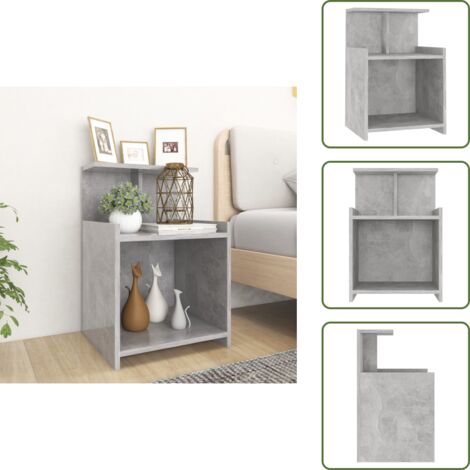 Mesita de noche con estantes - vidaXL Mesita de noche madera contrachapada gris hormigón 40x35x60 cm - Mesita de noche moderna