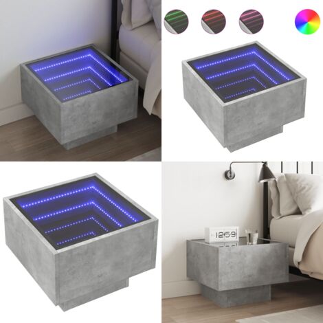 Mesita de noche con Infinity LED gris hormigón 40x40x30 cm - Espejo LED - Luz LED RGB