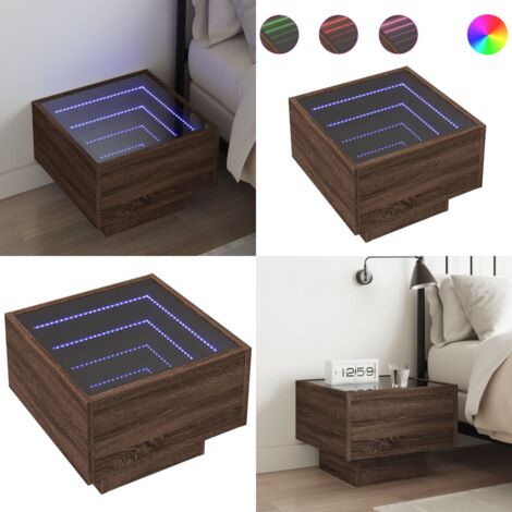 Mesita de noche con Infinity LED marrón roble 40x40x30 cm - Espejo LED - Luz LED RGB
