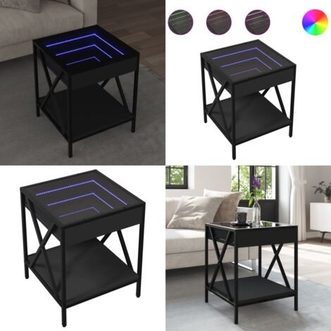 Mesita de noche con Infinity LED negra 40x40x49 cm - Luz led - Espejo led