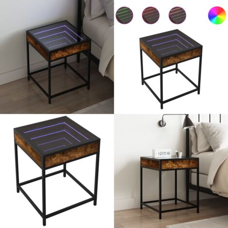Mesita de noche con Infinity LED roble ahumado 40x40x51 cm - Mesita de noche con luz LED - Mesita de noche con espejo infinito