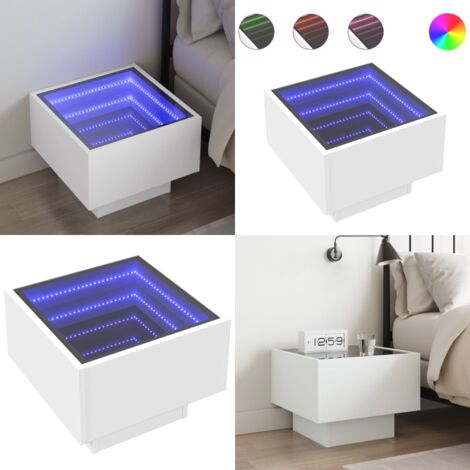 Mesita de noche con LED Infinity blanca 40x40x30 cm - Luz LED - Mesita de noche con luz