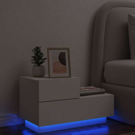 Mesita de noche con luces LED blanca 70x36x40,5 cm