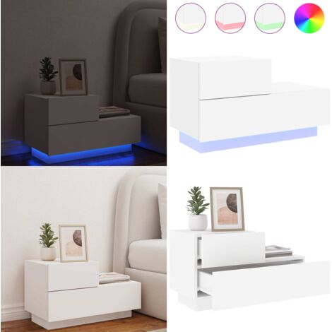 Mesita de noche con luces LED blanca 70x36x40,5 cm - Luz led - Mesita de noche con luz led