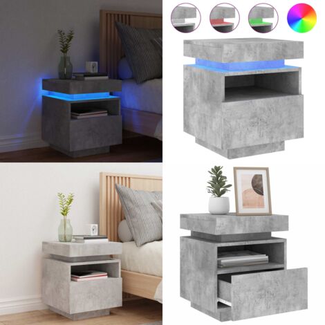 Mesita de noche con luces LED gris hormigón 40x39x48,5 cm - Luz led - Mesita de noche con luz led