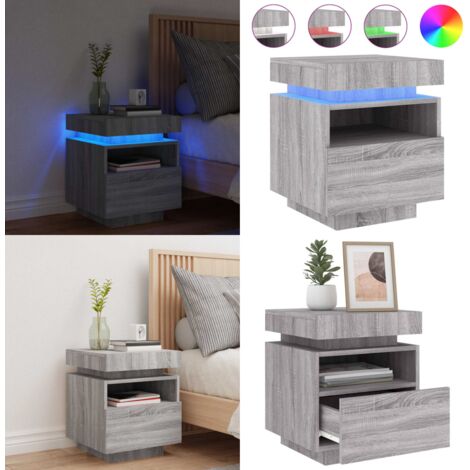 Mesita de noche con luces LED gris Sonoma 40x39x48,5 cm - Luz led - Mesita de noche con luz led