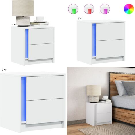 Mesita de noche con luces LED madera de ingeniería blanca - Luz led - Madera de ingeniería