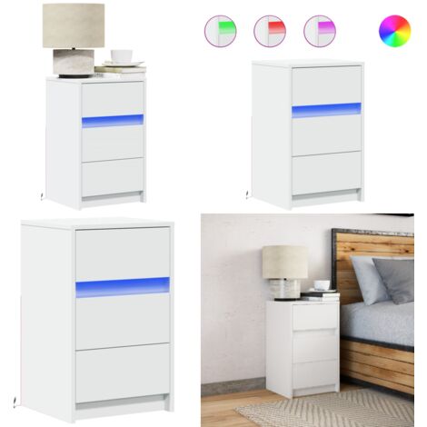 Mesita de noche con luces LED madera de ingeniería blanca - Luz led - Madera de ingeniería