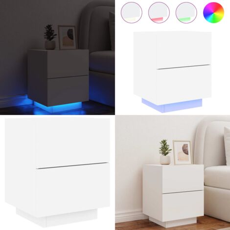 Mesita de noche con luces LED madera de ingeniería blanca - Madera de ingeniería - Luces LED RGB