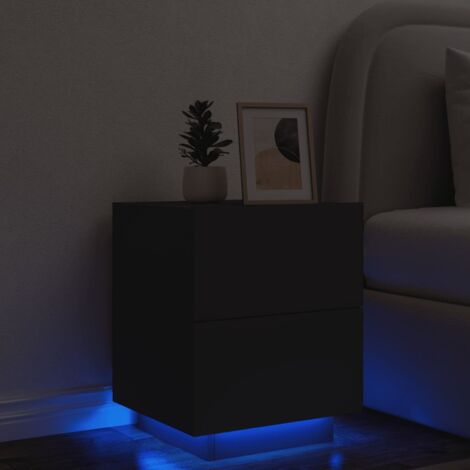 Mesita de noche con luces LED madera de ingeniería negra vidaXL