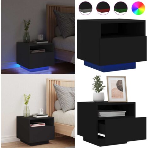 Mesita de noche con luces LED negro 40x39x37 cm - Luz led - Mesita de noche con luz led
