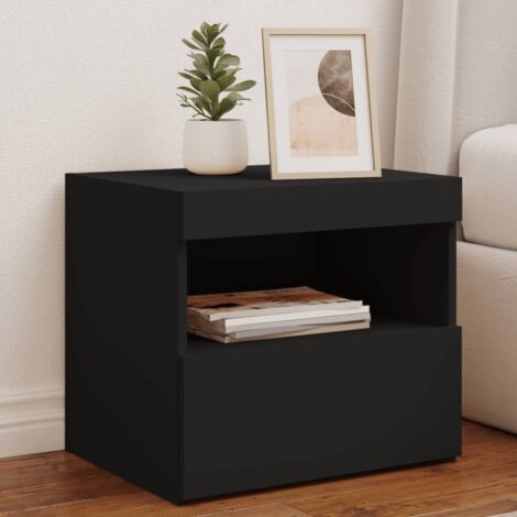 Mesita de noche con luces LED negro 50x40x45 cm vidaXL