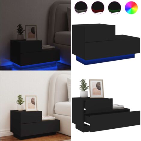 Mesita de noche con luces LED negro 70x36x40,5 cm - Luz led - Luz led rgb