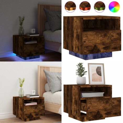 Mesita de noche con luces LED roble ahumado 40x39x37 cm - Luz led - Mesita de noche con luz led