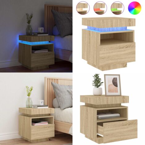 Mesita de noche con luces LED roble Sonoma 40x39x48,5 cm - Luz led - Mesita de noche con luz led