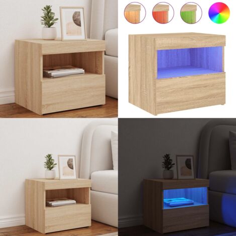 Mesita de noche con luces LED roble Sonoma 50x40x45 cm - Luces LED - Madera de ingeniería