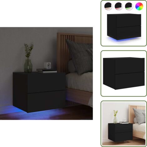 Mesita de noche con luces - vidaXL Mesita de noche de pared con luces LED negro - Mesita de noche de pared