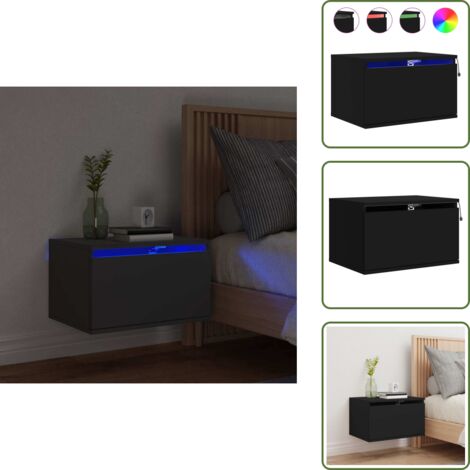 Mesita de noche con luces - vidaXL Mesita de noche de pared con luces LED negro - Mesita de noche de pared