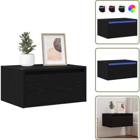Mesita de noche con luces - vidaXL Mesita de noche de pared con luces LED roble negro - Mesita de noche de madera