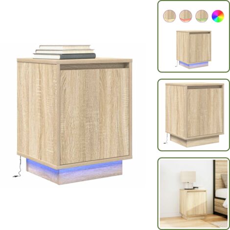 Mesita de noche con luz ambiental - vidaXL Mesilla de noche con luces LED roble Sonoma 38x34x50 cm - Mesita de noche con superficie resistente