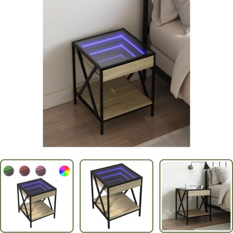 Mesita de noche con luz LED -  Mesita de noche con Infinity LED roble Sonoma 40x40x49 cm