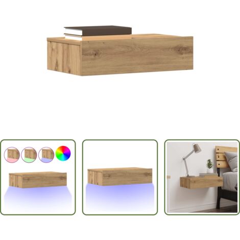 Mesita de noche con luz LED -  Mesita de noche madera de ingeniería roble artisan 60x35 cm