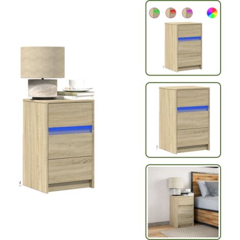 Mesita de noche con luz - vidaXL Mesita de noche con luces LED madera de ingeniería roble Sonoma - Mesita de noche con cajón