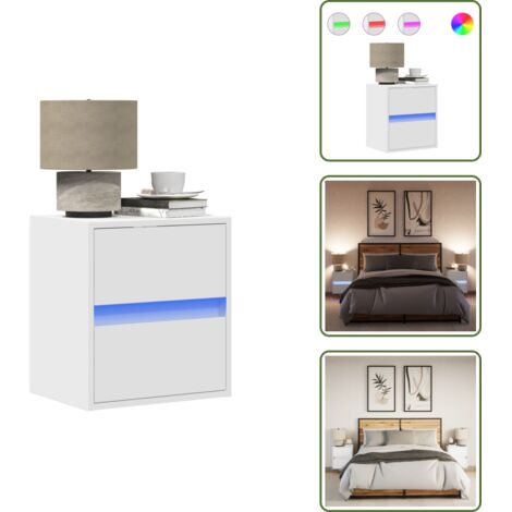 Mesita de noche con luz - vidaXL Mesitas de noche de pared con luces LED 2 unidades blanco - Almacenamiento en pared